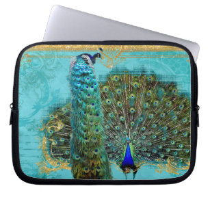 Peacock Tail Feathers Gold Glitter Baroque Jewel Laptop Sleeve