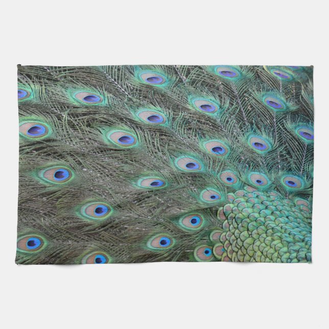 Peacock tail feathers kitchen towel (Horizontal)