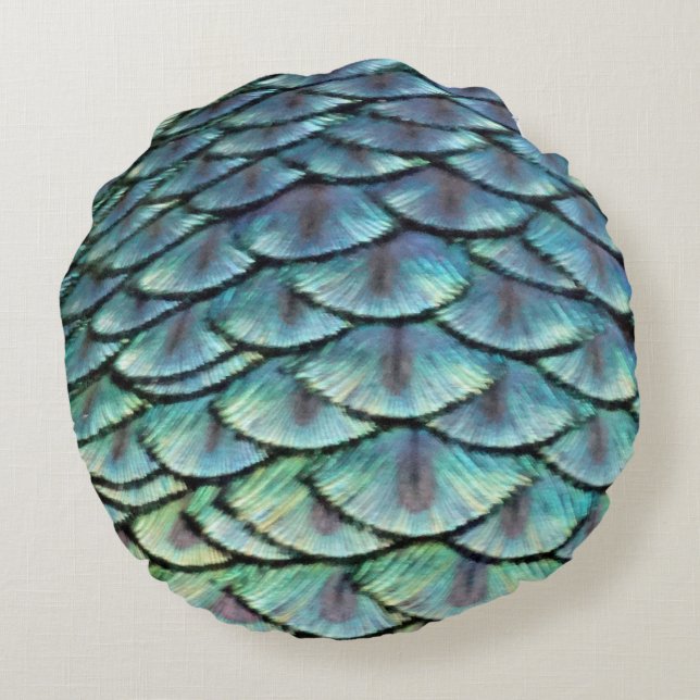 Peacock Tail Feathers Round Pillow (Back)