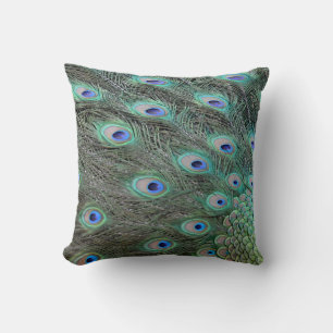 Peacock tail feathers throw pillow