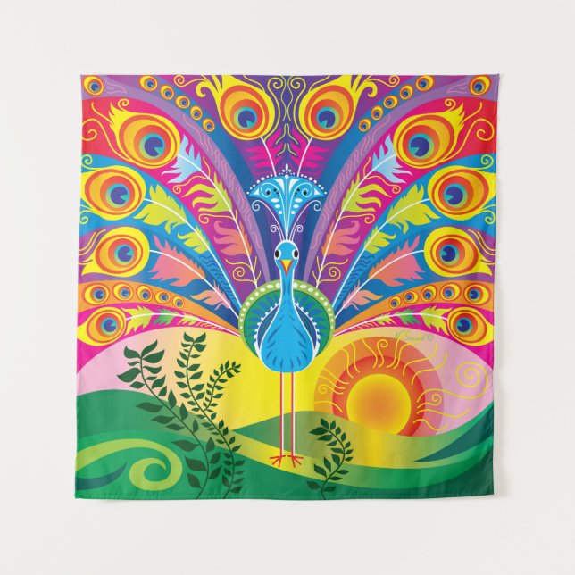 Peacock Tail Radiance Tapestry (Front)
