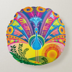 Peacock Tail Round Pillow