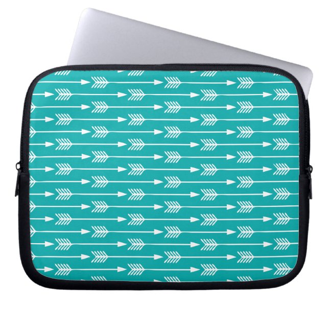 Peacock Teal Arrows Pattern Laptop Sleeve (Front)