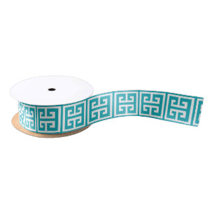 Peacock Teal Greek Key Pattern Satin Ribbon
