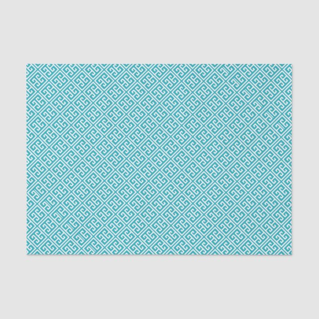 Peacock Teal Greek Key Pattern Tissue Paper (Front)