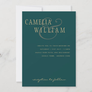 Peacock Teal Green Gold Ampersand Wedding Invite