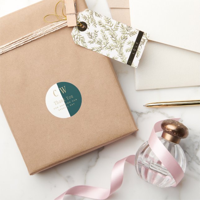 Peacock Teal Green Gold Wedding Favour Gift Bag Classic Round Sticker (Gifting)