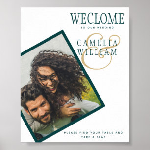 Peacock TEAL Green Gold Wedding PHOTO Welcome SIGN