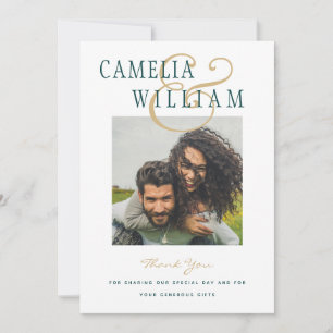 Peacock Teal Green Wedding PHOTO Thank You Invitation