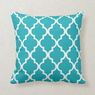 Peacock Teal Quatrefoil Pattern Throw Pillow