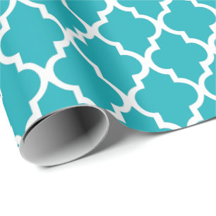Peacock Teal Quatrefoil Tiles Pattern Wrapping Paper
