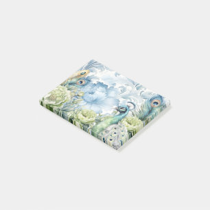 Peacock Teal & Sage Feathers Floral Damask Post-it Notes