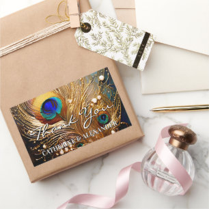 Peacock thank you wedding feathers plumage sticker