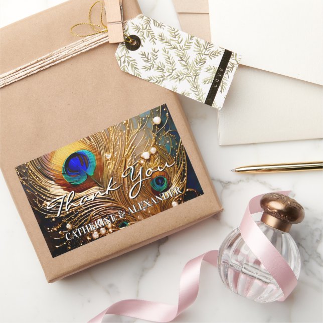 Peacock thank you wedding feathers plumage sticker (Gifting)