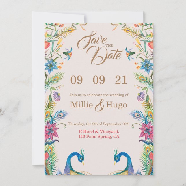 Peacock Them Wedding invitation  (Front)
