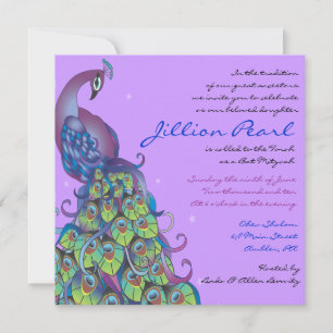 Peacock Thème Bat mitzvah Invitation Invitation Vi