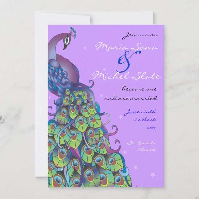 Peacock thème Faire-part de mariage Invitation vio (Devant)