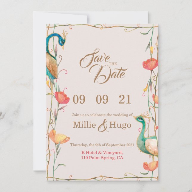 Peacock Theme Wedding invitation  (Front)