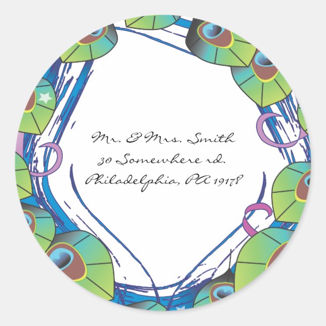 Peacock Theme Wedding Invitation Reply sticker (Front)