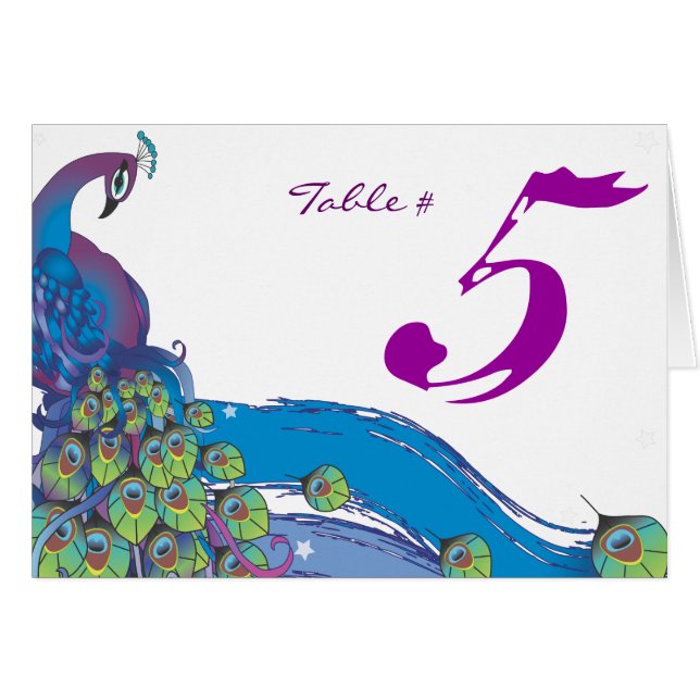 Peacock Theme Wedding Tent Card Place Setting (Front Horizontal)