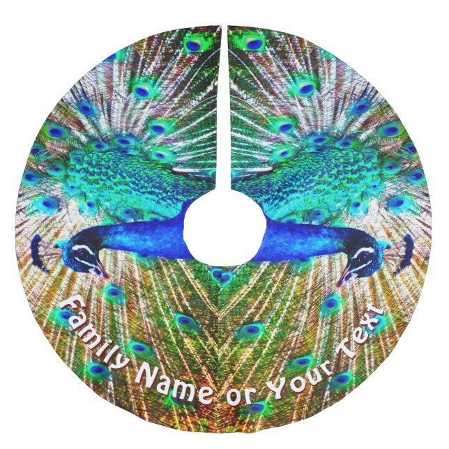 Peacock Tree Skirt, Personalized or Delete Brushed Polyester Tree Skirt (Front)