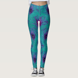 Peacock turquoise plumage leggings