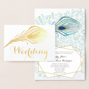 Peacock Typography Silver Foil Wedding Invitations