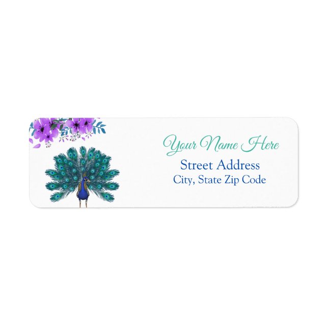 Peacock vert et bleu | Fleurs d'aquarelle violette (Devant)