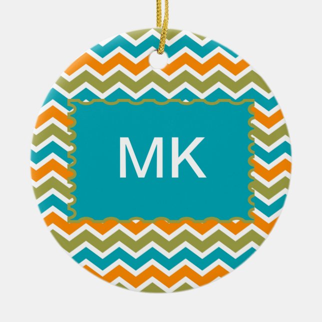 Peacock Vibrant Tribal Zigzag Ceramic Ornament (Front)