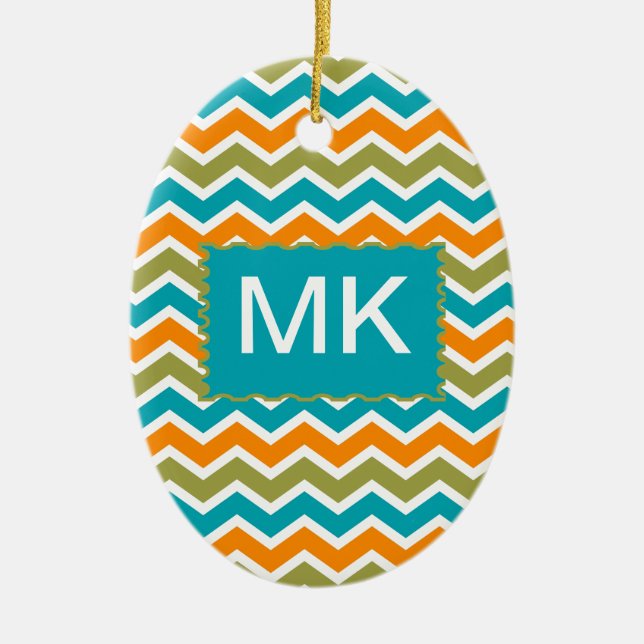 Peacock Vibrant Tribal Zigzag Ceramic Ornament (Front)