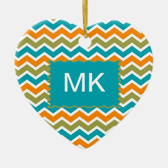 Peacock Vibrant Tribal Zigzag Ceramic Ornament (Front)