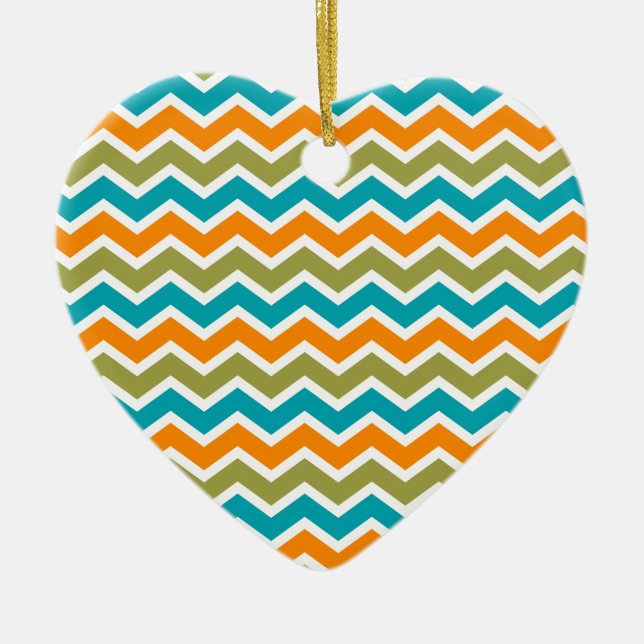 Peacock Vibrant Tribal Zigzag Ceramic Ornament (Front)