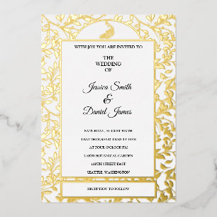 Peacock Vine Wedding  Foil Invitation
