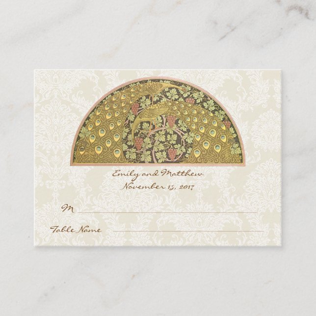 Peacock Vineyard Damask Table Place Cards (Front)