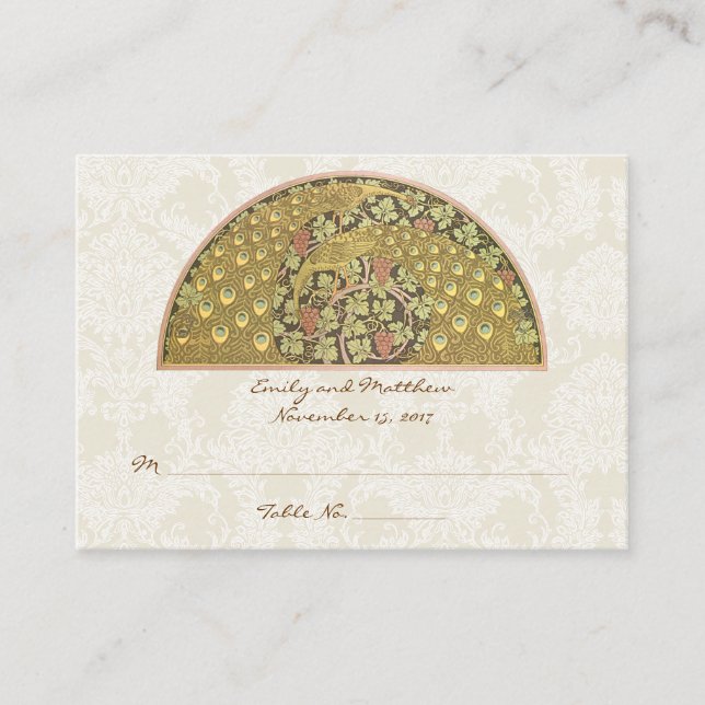 Peacock Vineyard Damask Table Place Cards (Front)