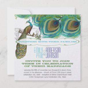 Peacock Vintage 4 Feathers with Peacock Invitation