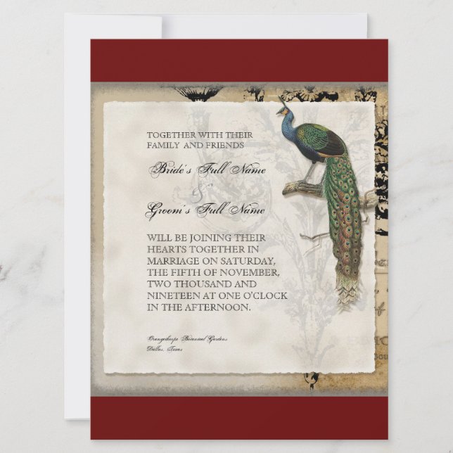Peacock vintage 6 - Faire-part de mariage (Devant)