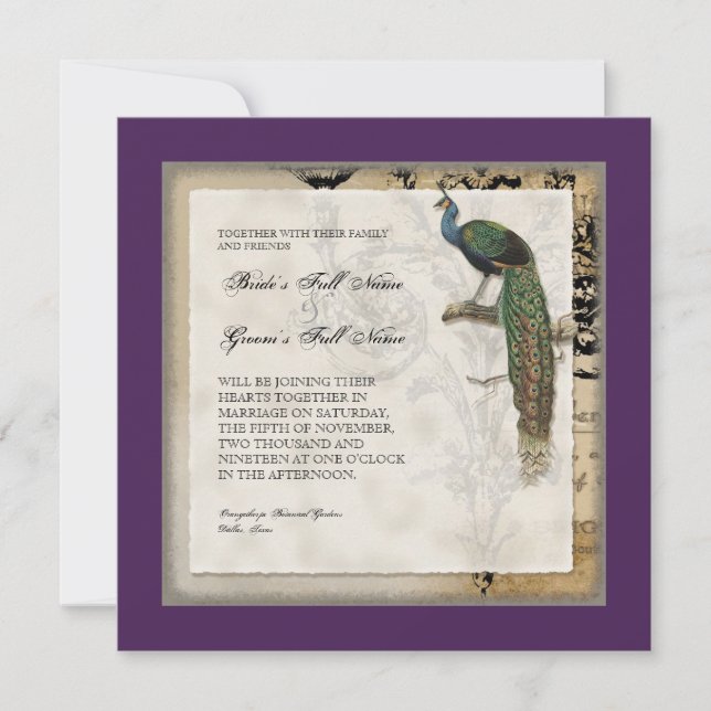 Peacock vintage 6 - Faire-part de mariage (Devant)