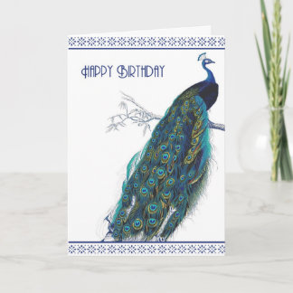 Peacock Vintage bleu - Bonne carte d'anniversaire