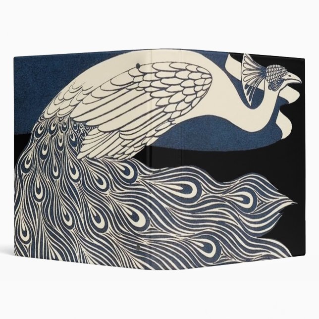 Peacock Vintage Blue Art Nouveau Art Binder (Background)