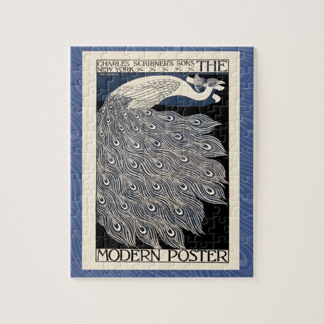 Peacock Vintage Blue Art Nouveau Art Jigsaw Puzzle (Vertical)