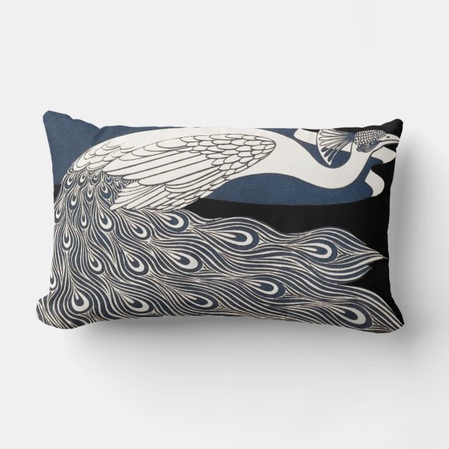 Peacock Vintage Blue Art Nouveau Art Lumbar Pillow (Front)