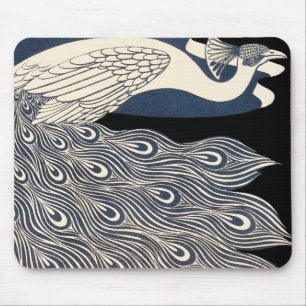 Peacock Vintage Blue Art Nouveau Art Mouse Pad