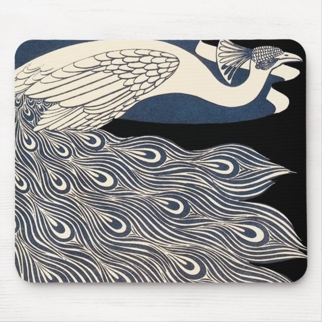 Peacock Vintage Blue Art Nouveau Art Mouse Pad (Front)