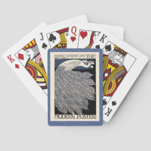 Peacock Vintage Blue Art Nouveau Art Playing Cards