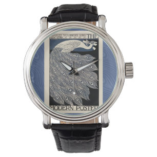 Peacock Vintage Blue Art Nouveau Art Watch