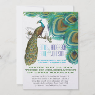 Peacock Vintage  Feathers with Peacock Invitation