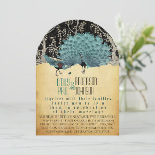 Peacock Vintage  Feathers with Peacocks Invitation