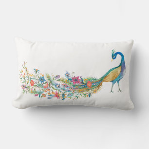 Peacock Vintage Illustration Lumbar Throw Pillow