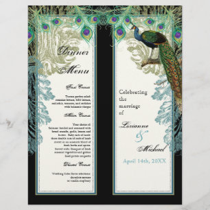 Peacock vintage, Plumes, 2 up, Menu du dîner